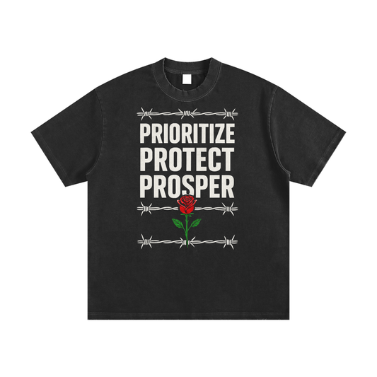 3P's Heavyweight Vintage Washed Frayed T-Shirt